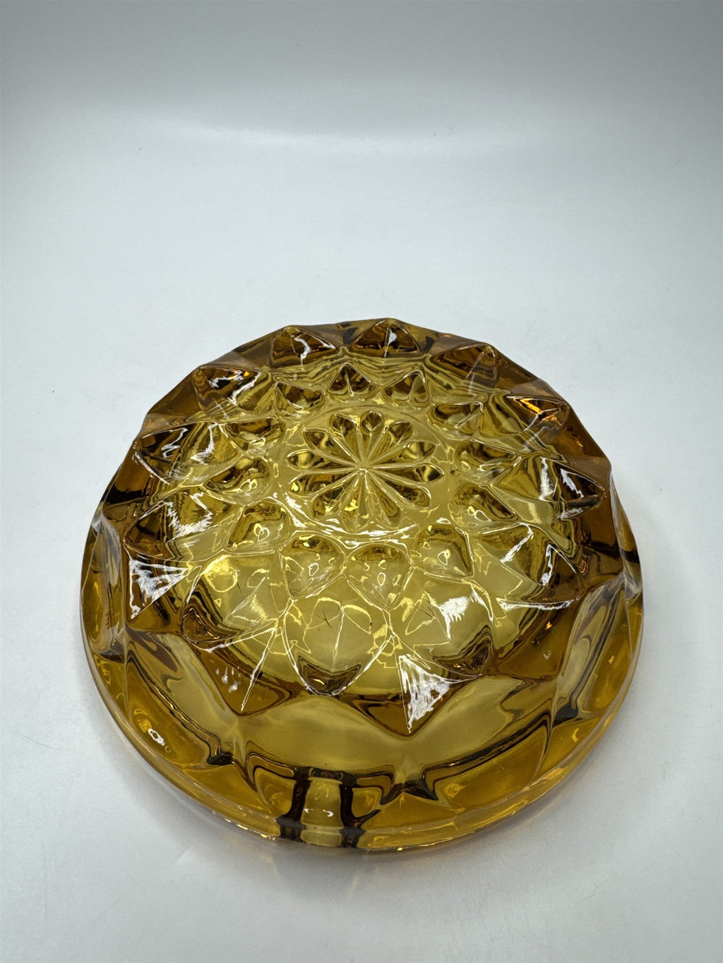 Vintage Retro Sunburst Amber Six Inch Glass Ashtray MCM Gorgeous Ashtray