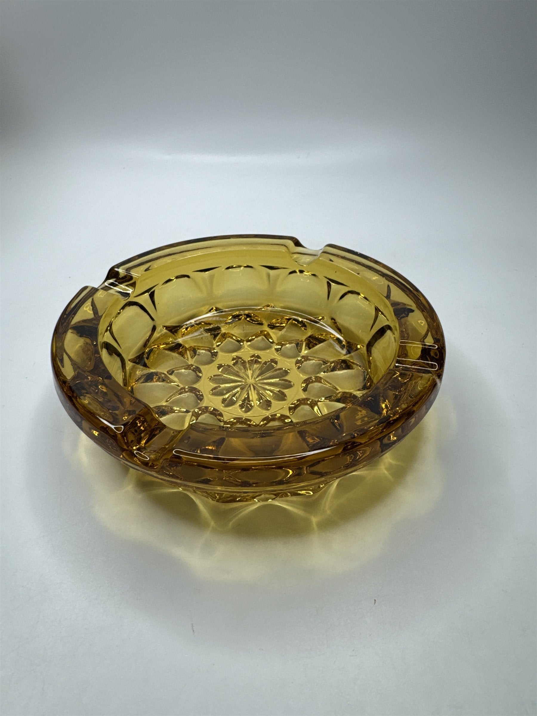 Vintage Retro Sunburst Amber Six Inch Glass Ashtray MCM Gorgeous Ashtray