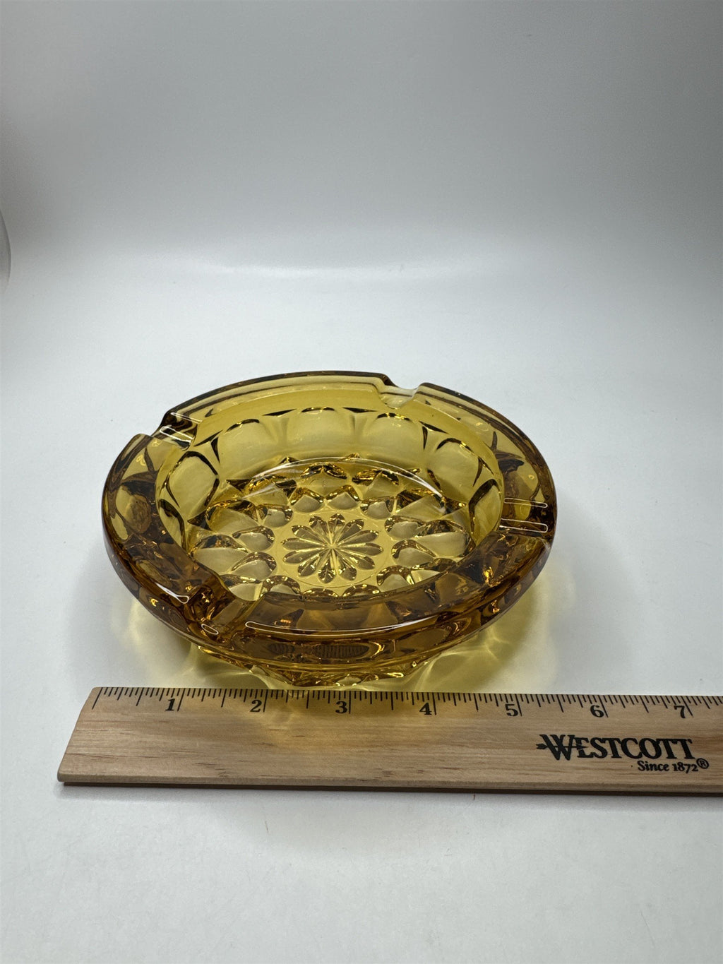 Vintage Retro Sunburst Amber Six Inch Glass Ashtray MCM Gorgeous Ashtray