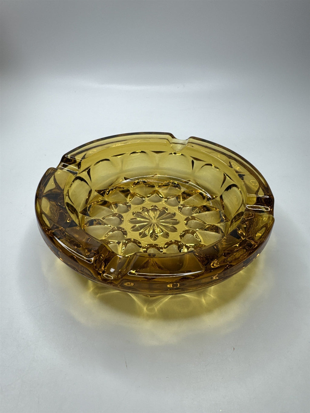 Vintage Retro Sunburst Amber Six Inch Glass Ashtray MCM Gorgeous Ashtray