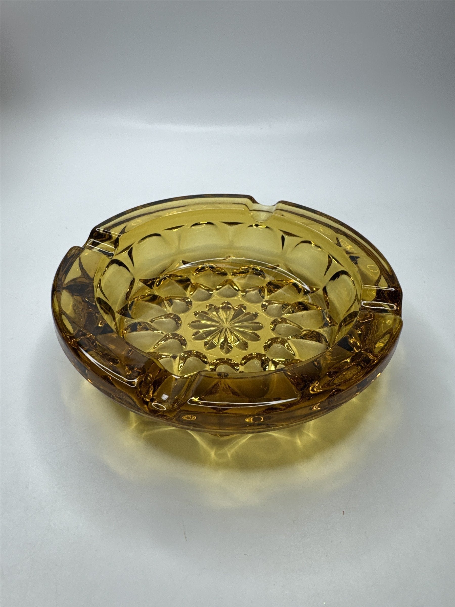 Vintage Retro Sunburst Amber Six Inch Glass Ashtray MCM Gorgeous Ashtray