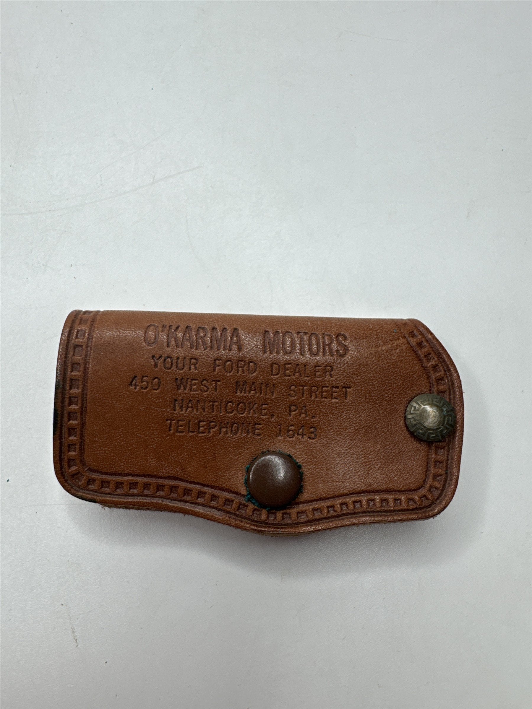 Vintage Leather Car Key Cover Theresa Ford Your Future O'Karma Motors Nanticoke