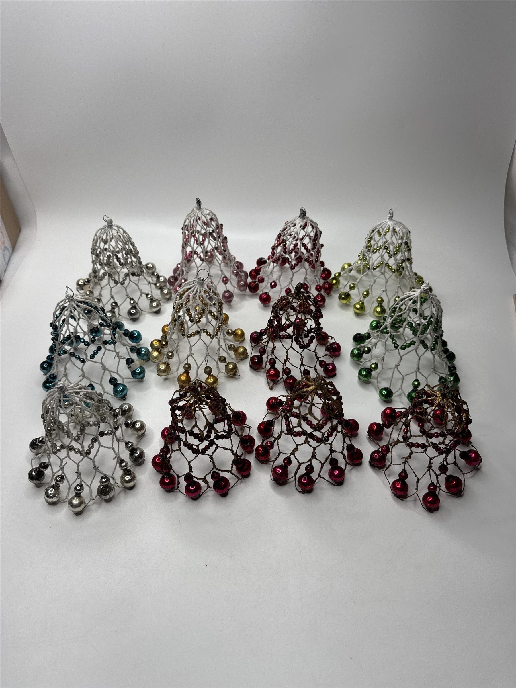 Lot 12 Vintage Wire Bells Christmas Ornaments Multi-Color Retro Home Decor
