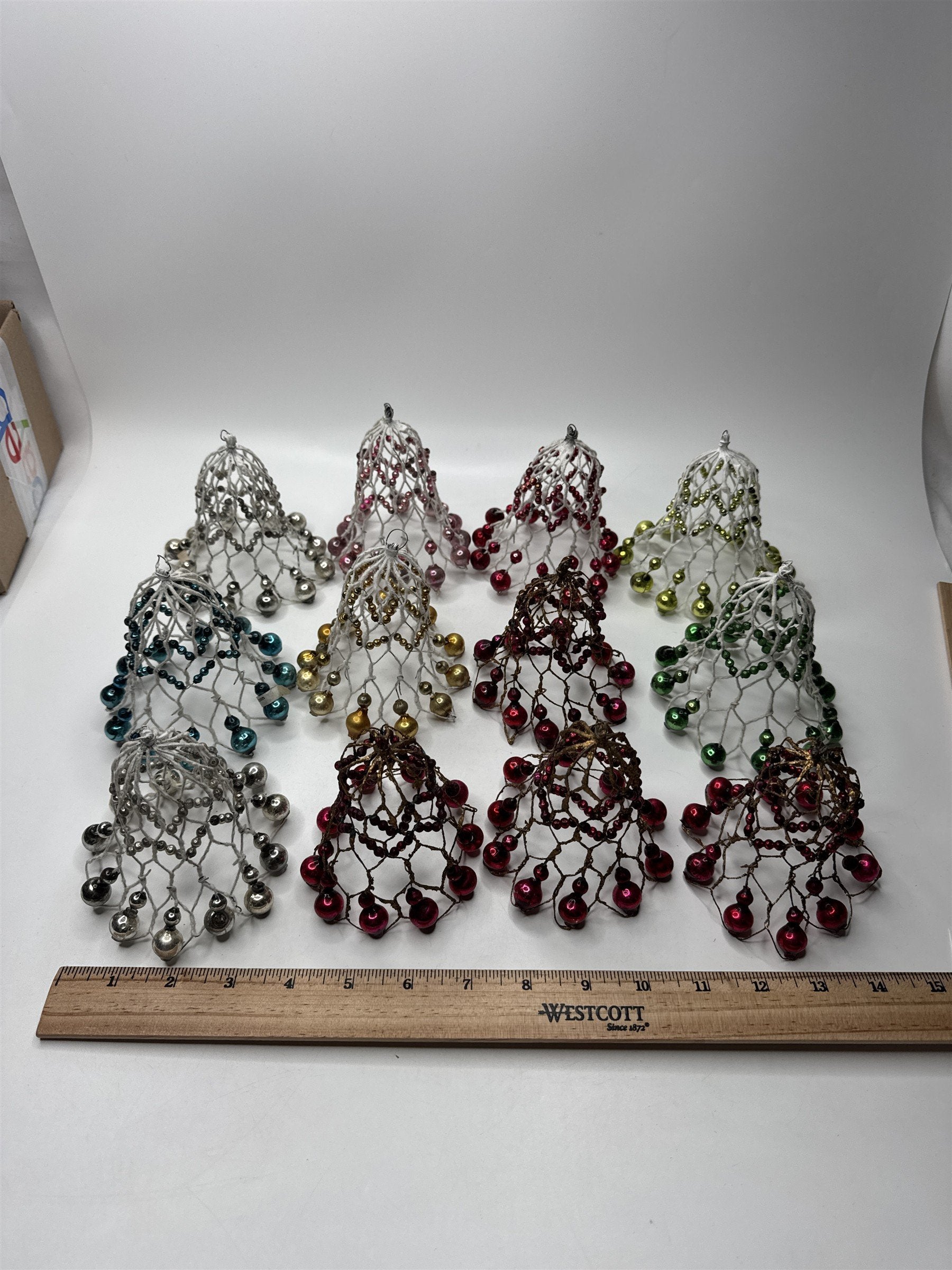 Lot 12 Vintage Wire Bells Christmas Ornaments Multi-Color Retro Home Decor