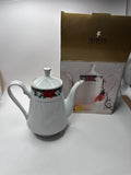 Tienshan Fine China Deck the Halls Coffee Tea Pot Christmas Poinsettia Holiday