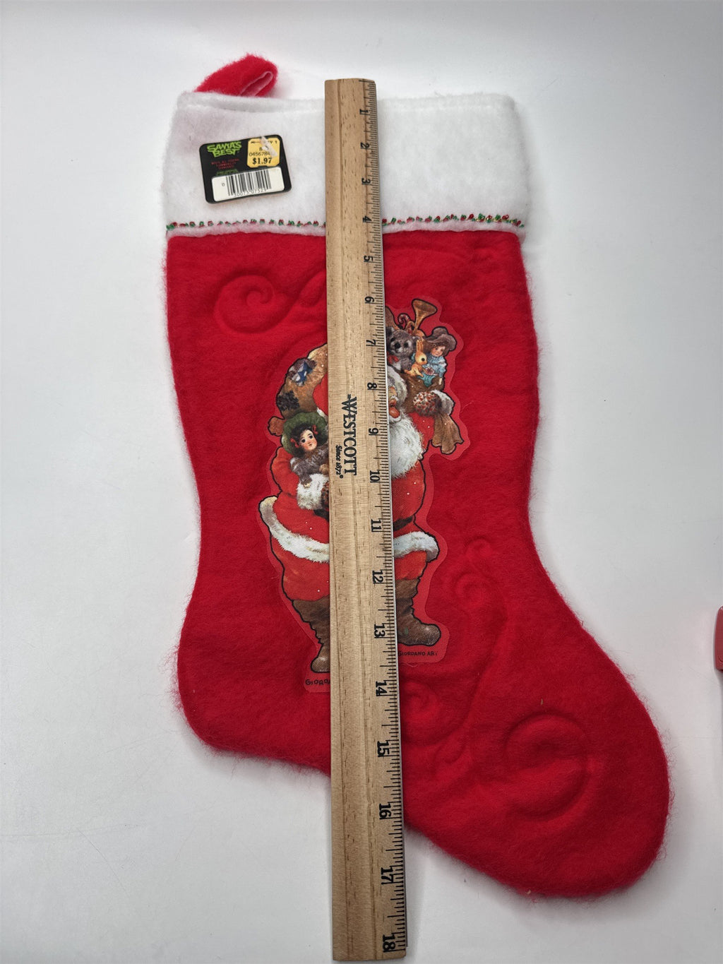 Vintage Santa's Best Christmas Stocking Santa Teddy Bear Felt Retro Nostalgic