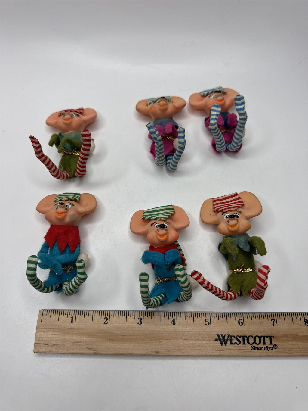 Lot of 6 Vintage MCM Pixie Elf Mouse Figure Ornament Japan 1950s