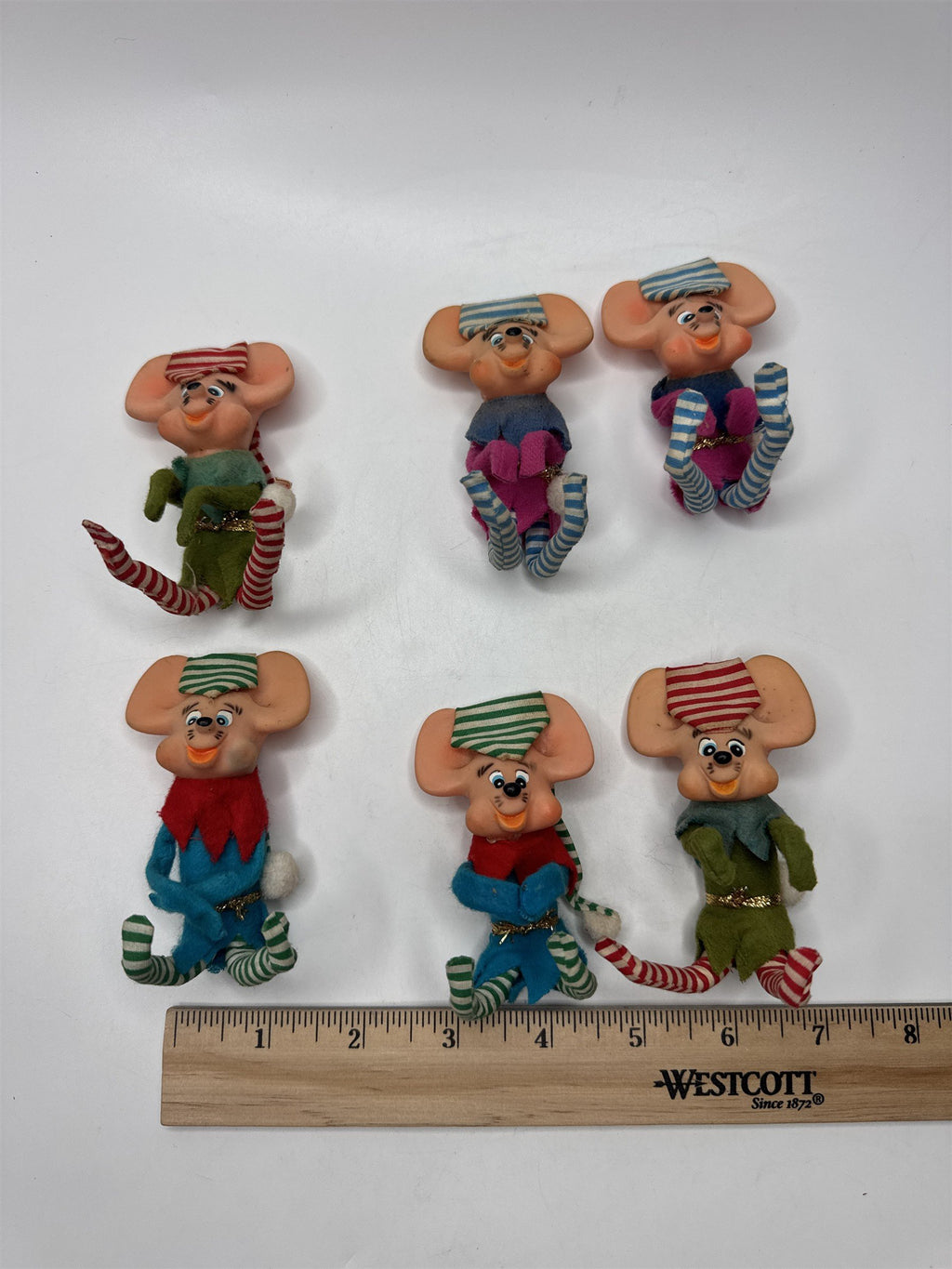 Lot of 6 Vintage MCM Pixie Elf Mouse Figure Ornament Japan 1950s
