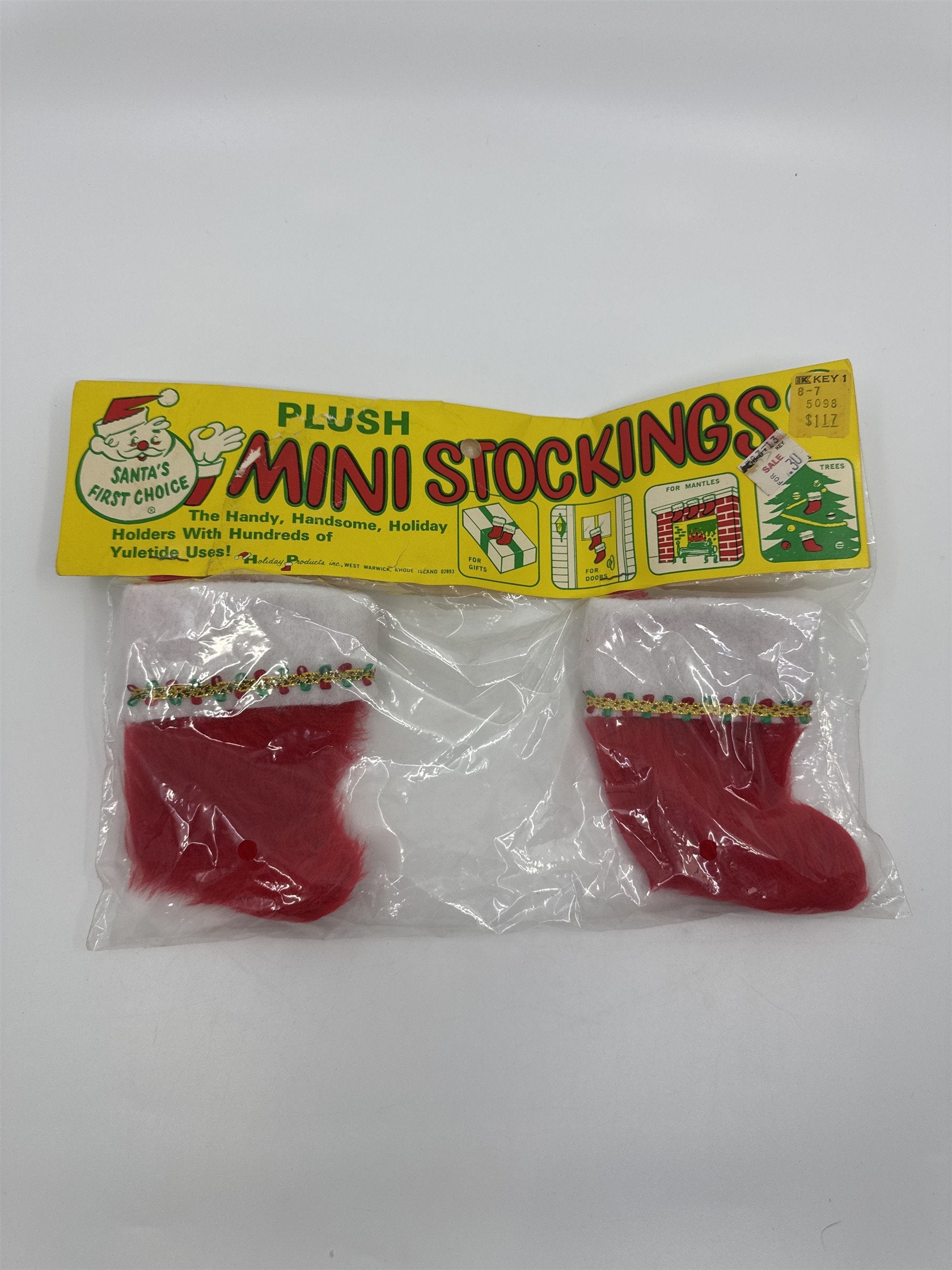 Set Of Two Vintage Mini Plush Christmas Stockings Santa's First Choice
