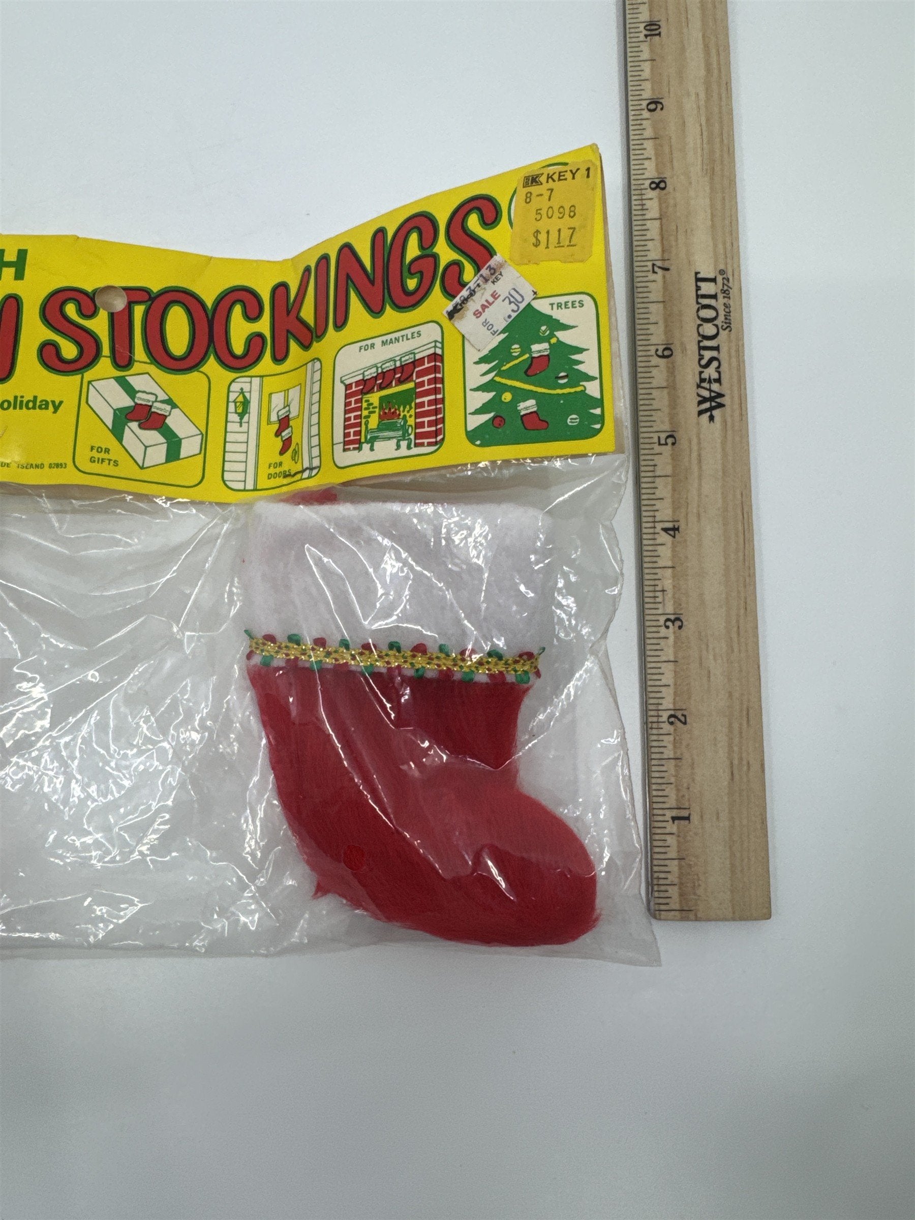 Set Of Two Vintage Mini Plush Christmas Stockings Santa's First Choice
