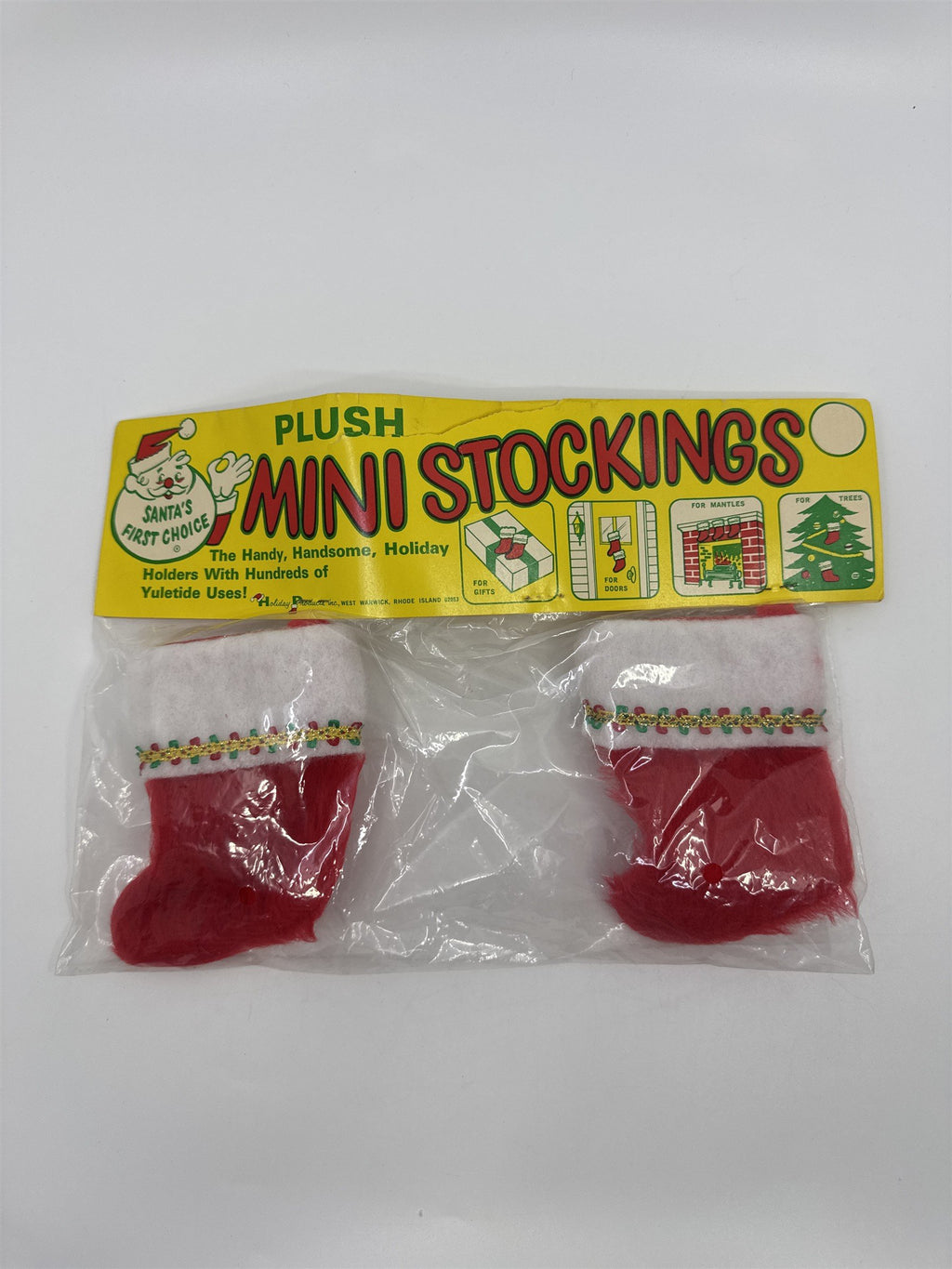 Set Of Two Vintage Mini Plush Christmas Stockings Santa's First Choice
