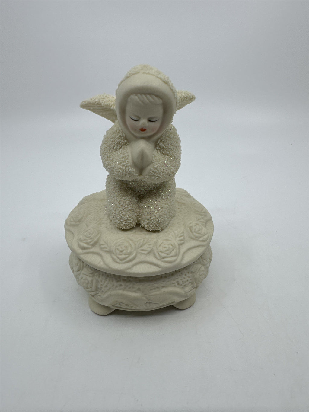 Snowbabies Praying Angel /w Wings Easter Floral Ornate Jewelry Trinket Dish