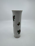 Vintage Lefton Christmas Holly Berry Porcelain Bud Vase W/ Gold Trim