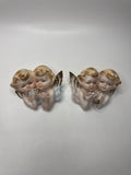 Set of 2 Tilso Japan Porcelain Hanging Angels Reading Trumpet Floral Angels
