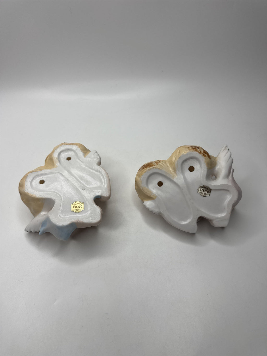 Set of 2 Tilso Japan Porcelain Hanging Angels Reading Trumpet Floral Angels