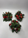 Set of 3 Small Holiday Table Wreathes /w Pinecones, Poinsettias, Presents, Candy