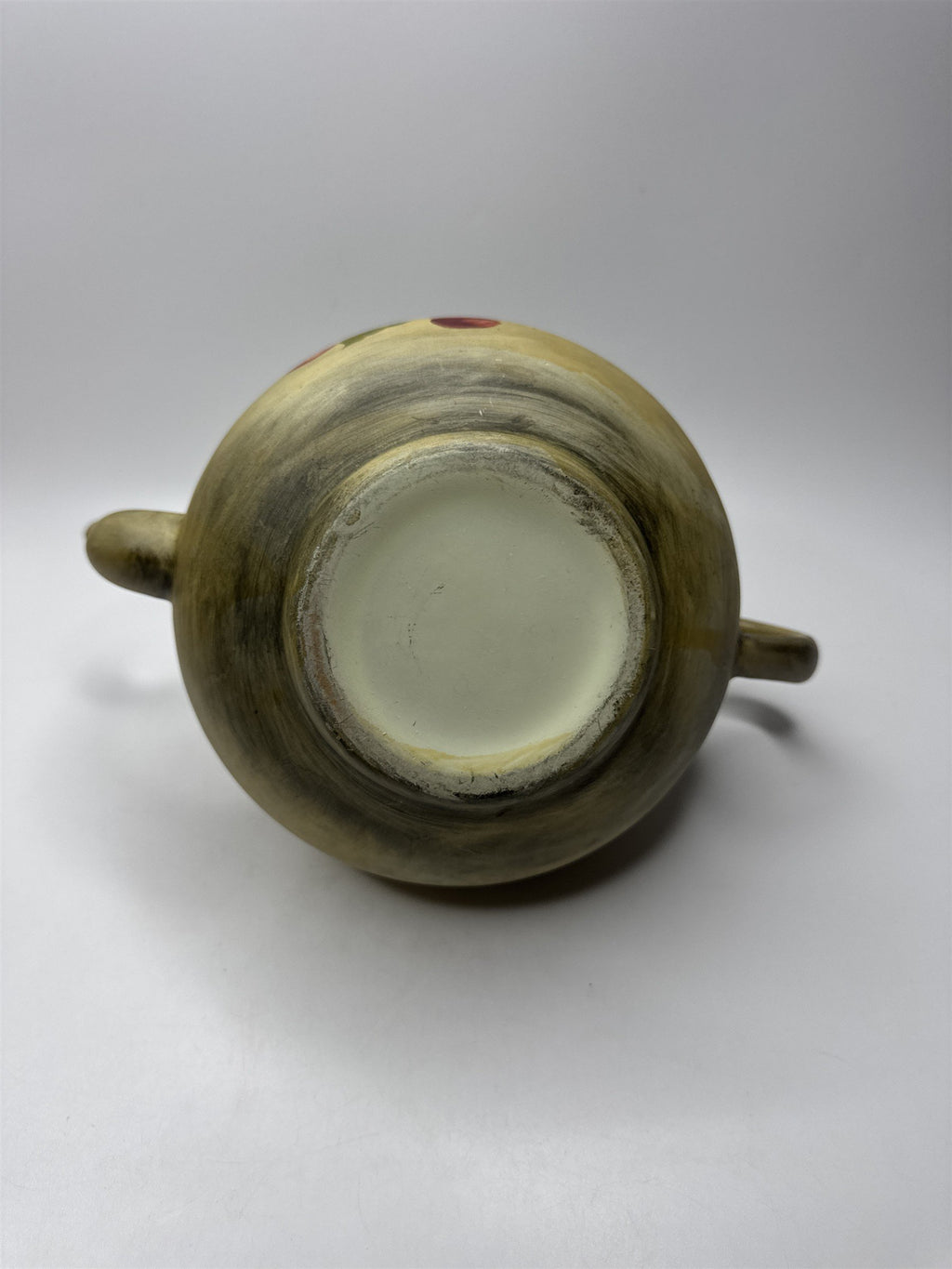 Vintage Toleware Metal Teapot Cherries Pattern Green Tan