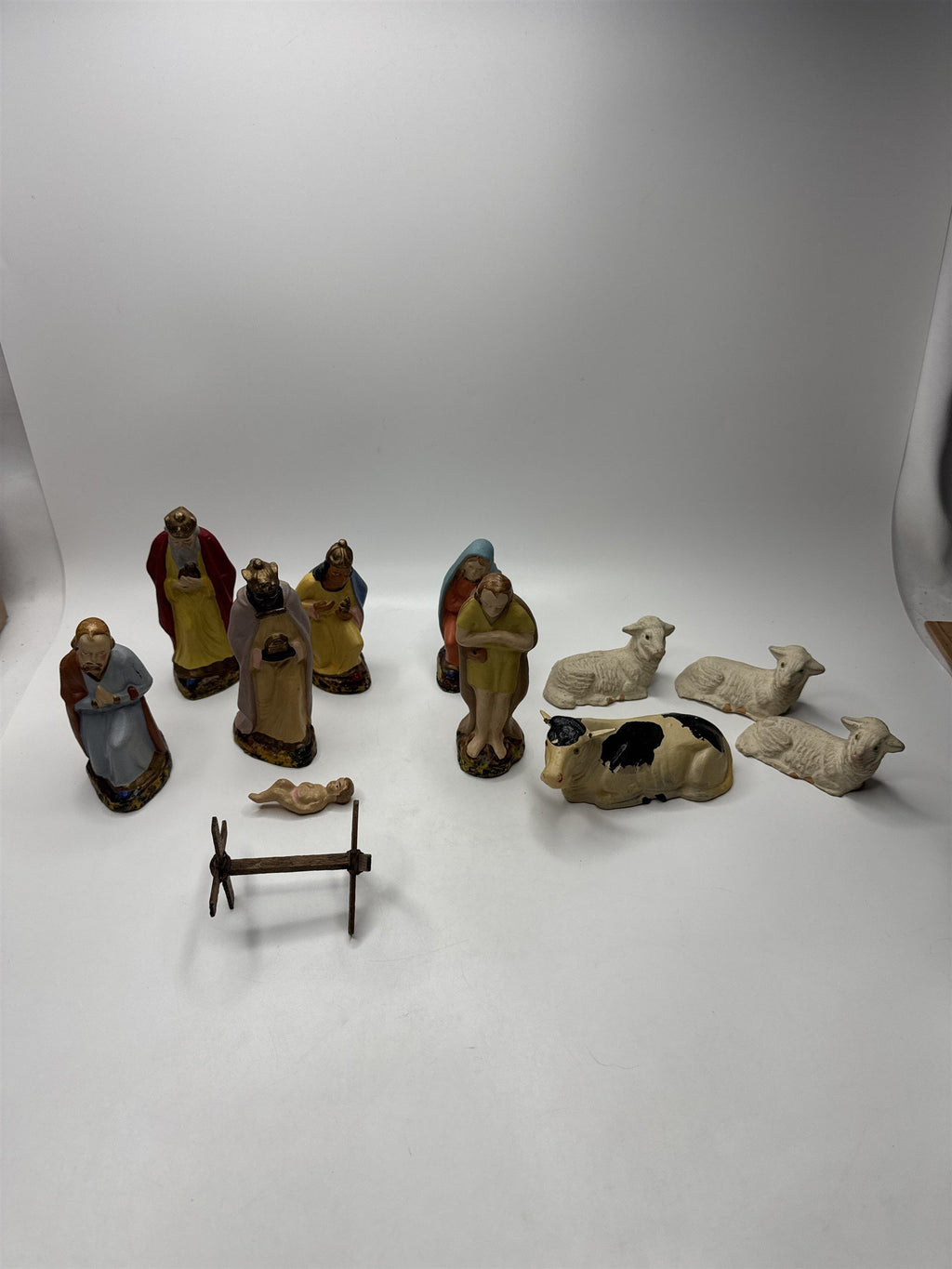 Vintage Germany Nativity Set Figurines Peoples Kings and Animals Baby Jesus
