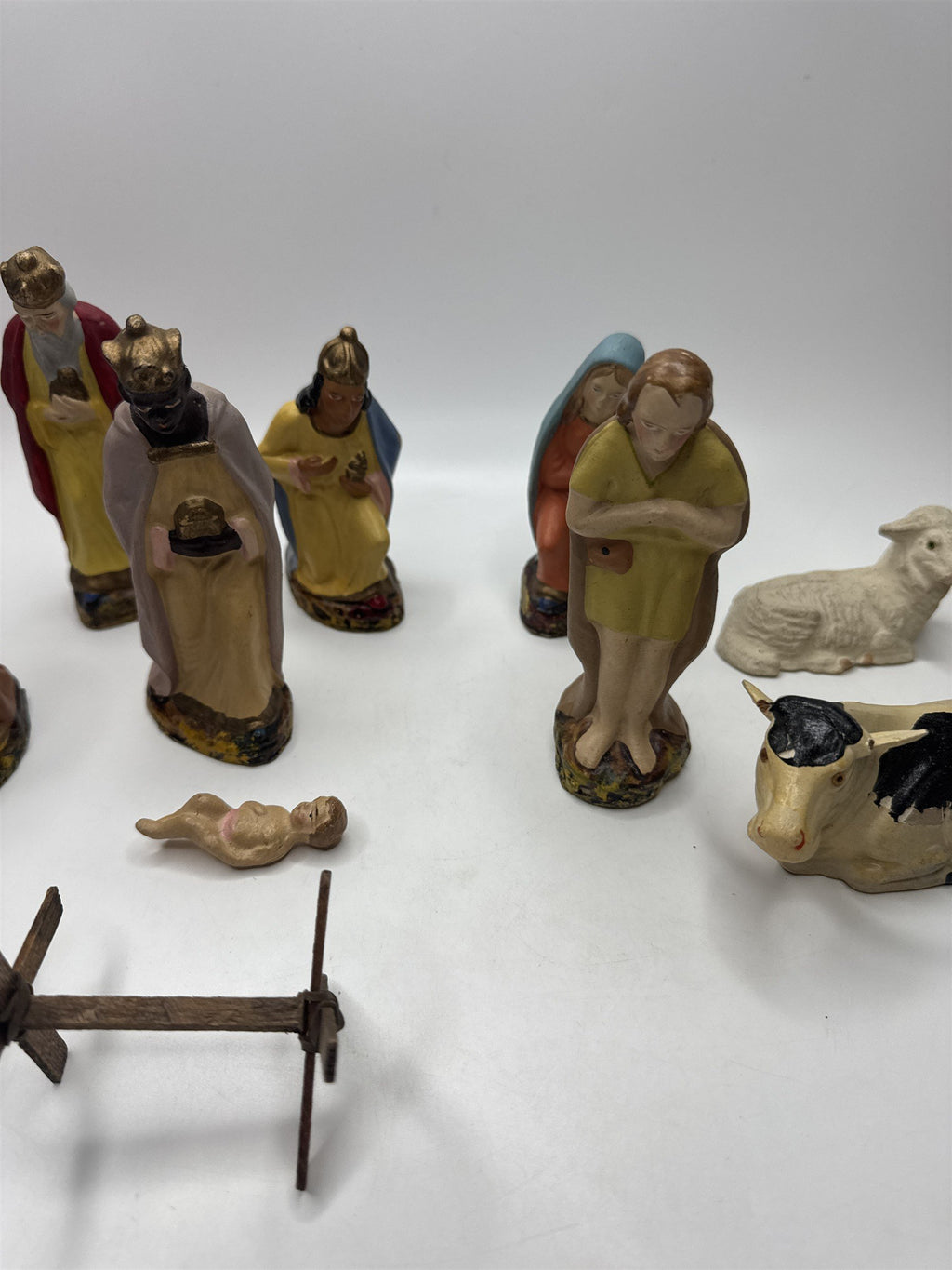 Vintage Germany Nativity Set Figurines Peoples Kings and Animals Baby Jesus