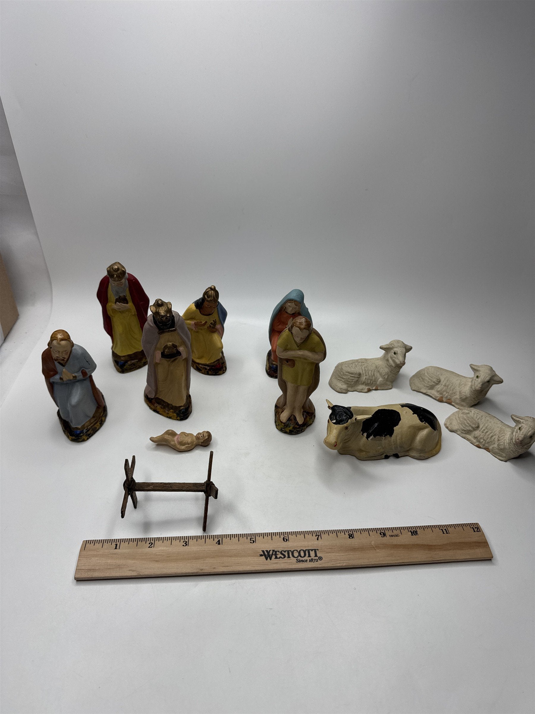 Vintage Germany Nativity Set Figurines Peoples Kings and Animals Baby Jesus