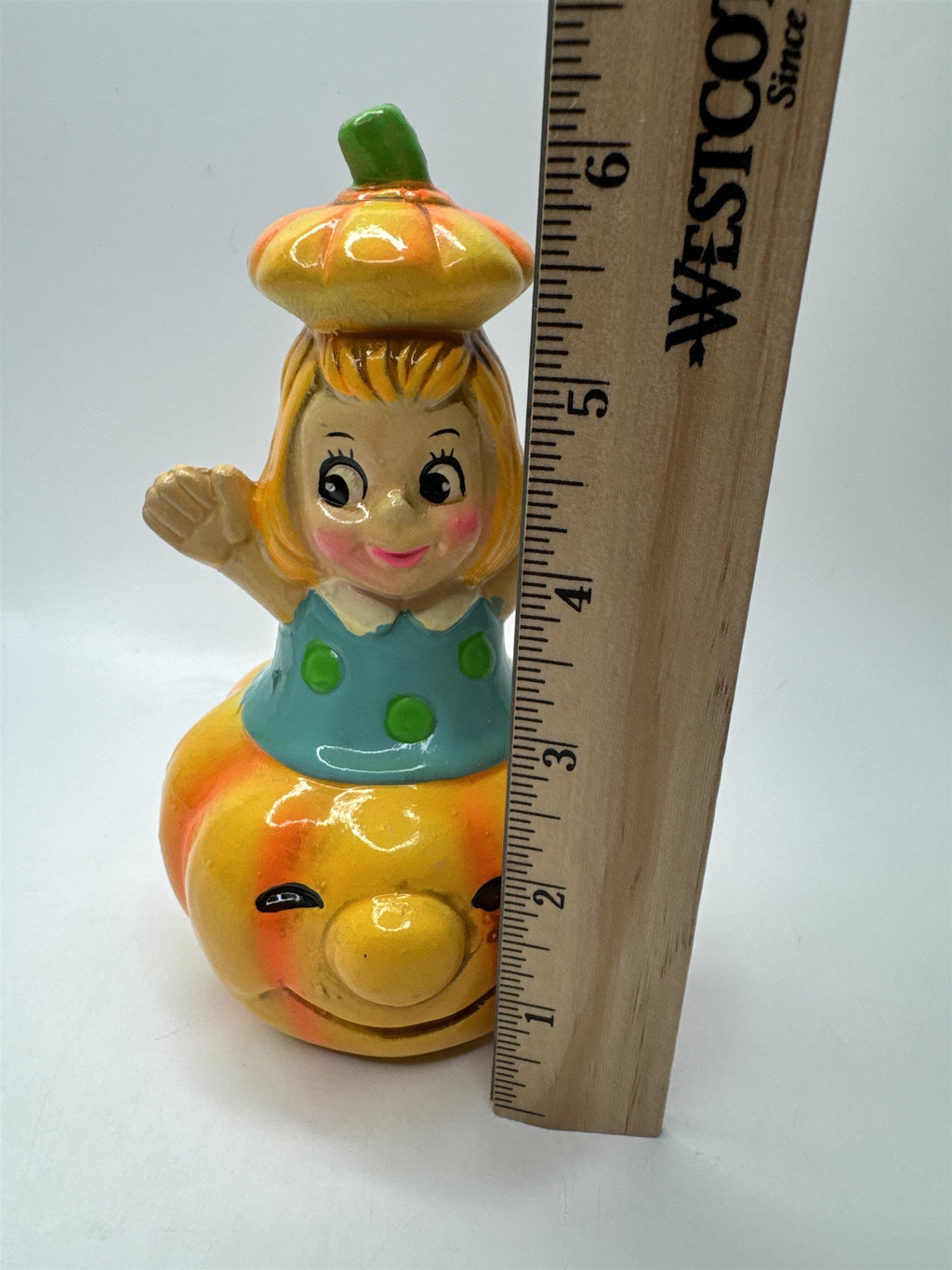 Vintage Halloween Figurine Girl Japan Jack-O-Lantern Pumpkin Bank (No Stopper)