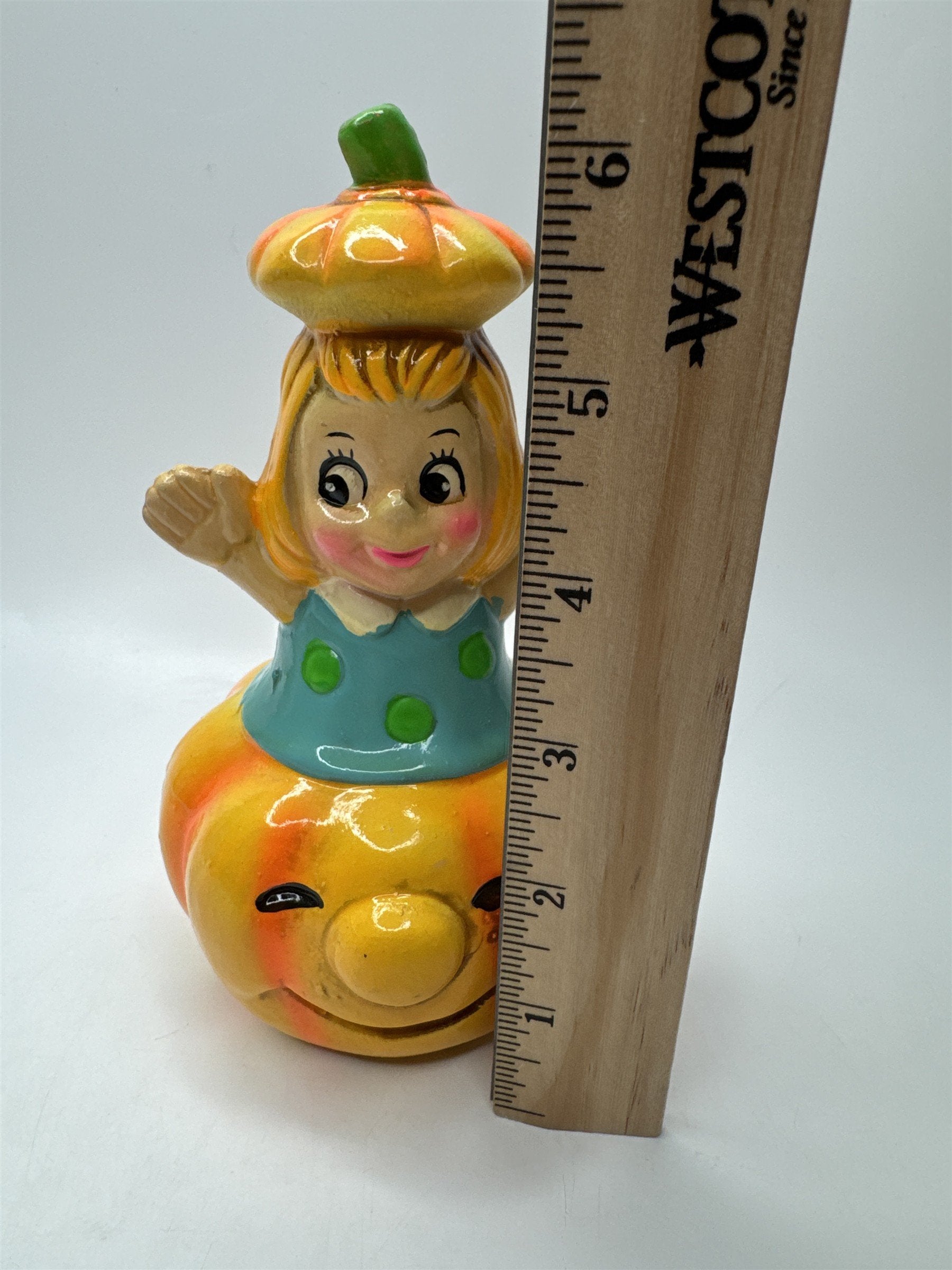 Vintage Halloween Figurine Girl Japan Jack-O-Lantern Pumpkin Bank (No Stopper)
