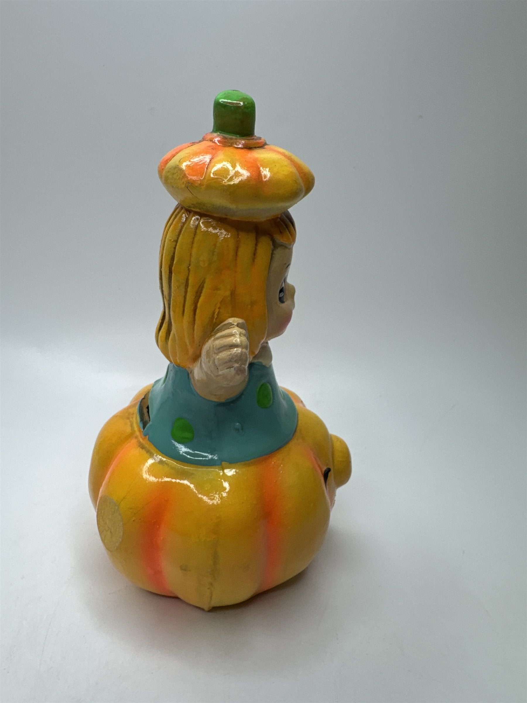 Vintage Halloween Figurine Girl Japan Jack-O-Lantern Pumpkin Bank (No Stopper)