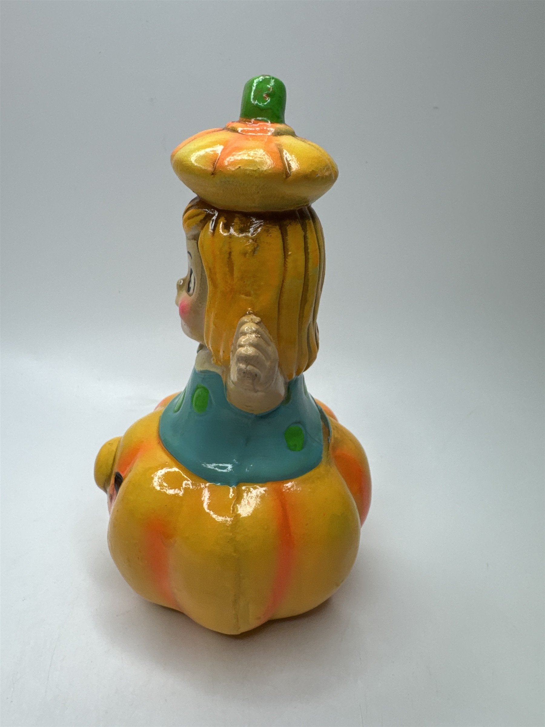 Vintage Halloween Figurine Girl Japan Jack-O-Lantern Pumpkin Bank (No Stopper)