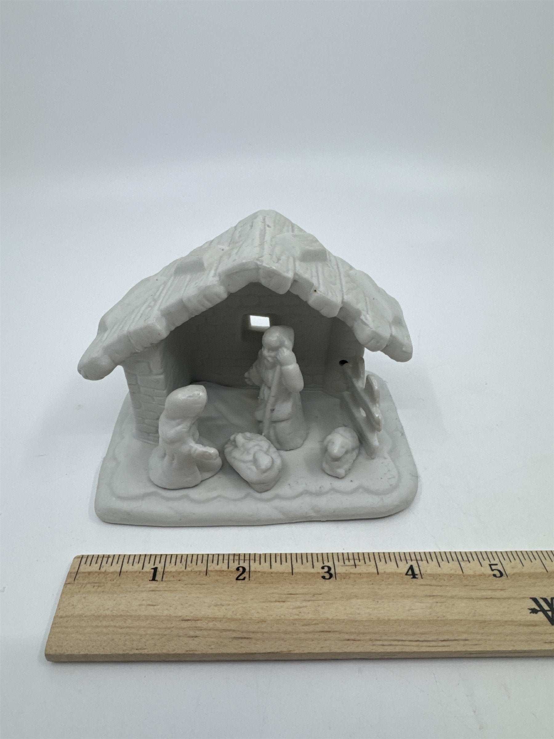 Vintage White Ceramic Nativity Figurine Scene Enesco Holiday Decorative Piece