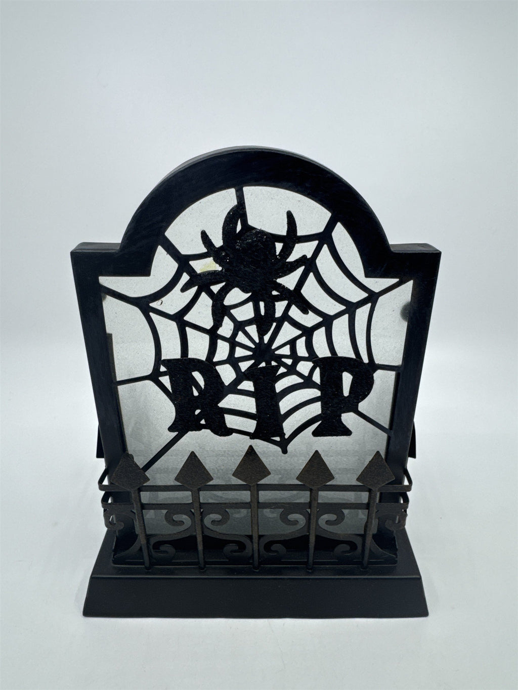 Halloween RIP Tombstone W/ Spider And Web Tealight Candle Holder Votive