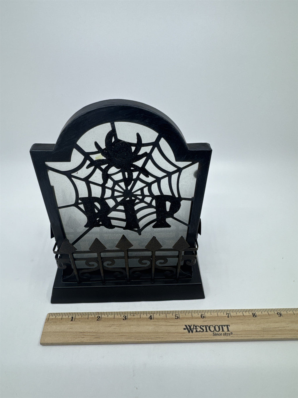 Halloween RIP Tombstone W/ Spider And Web Tealight Candle Holder Votive