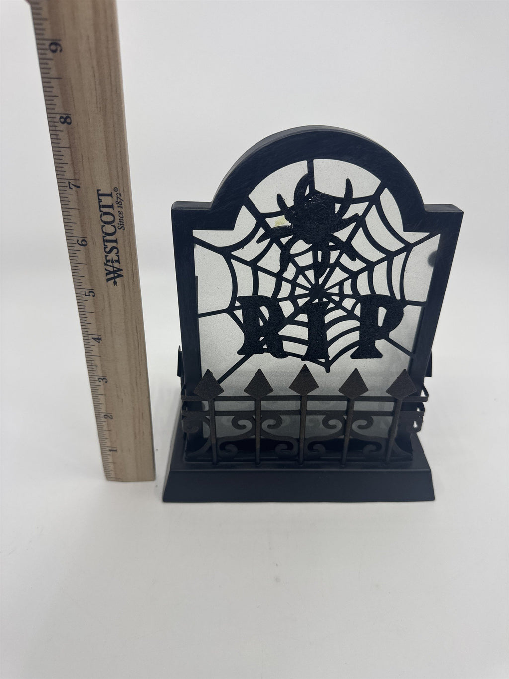 Halloween RIP Tombstone W/ Spider And Web Tealight Candle Holder Votive