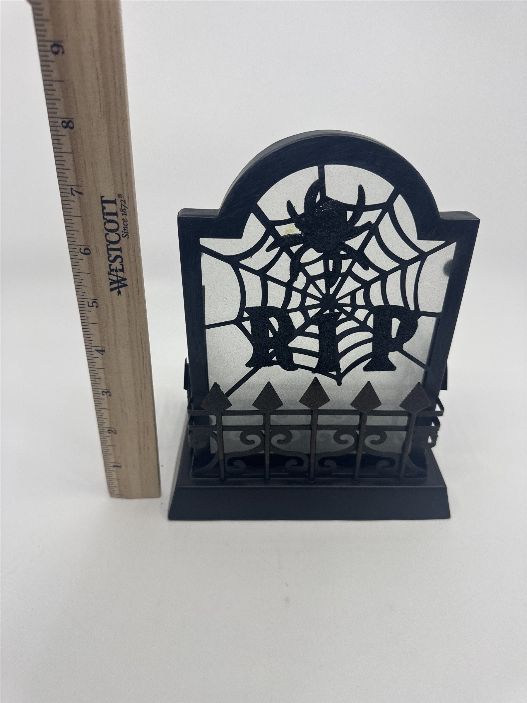 Halloween RIP Tombstone W/ Spider And Web Tealight Candle Holder Votive