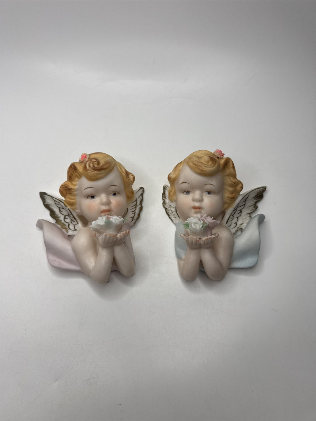 Set of 2 Tilso Japan Porcelain Hanging Angels Flowers Floral Angels