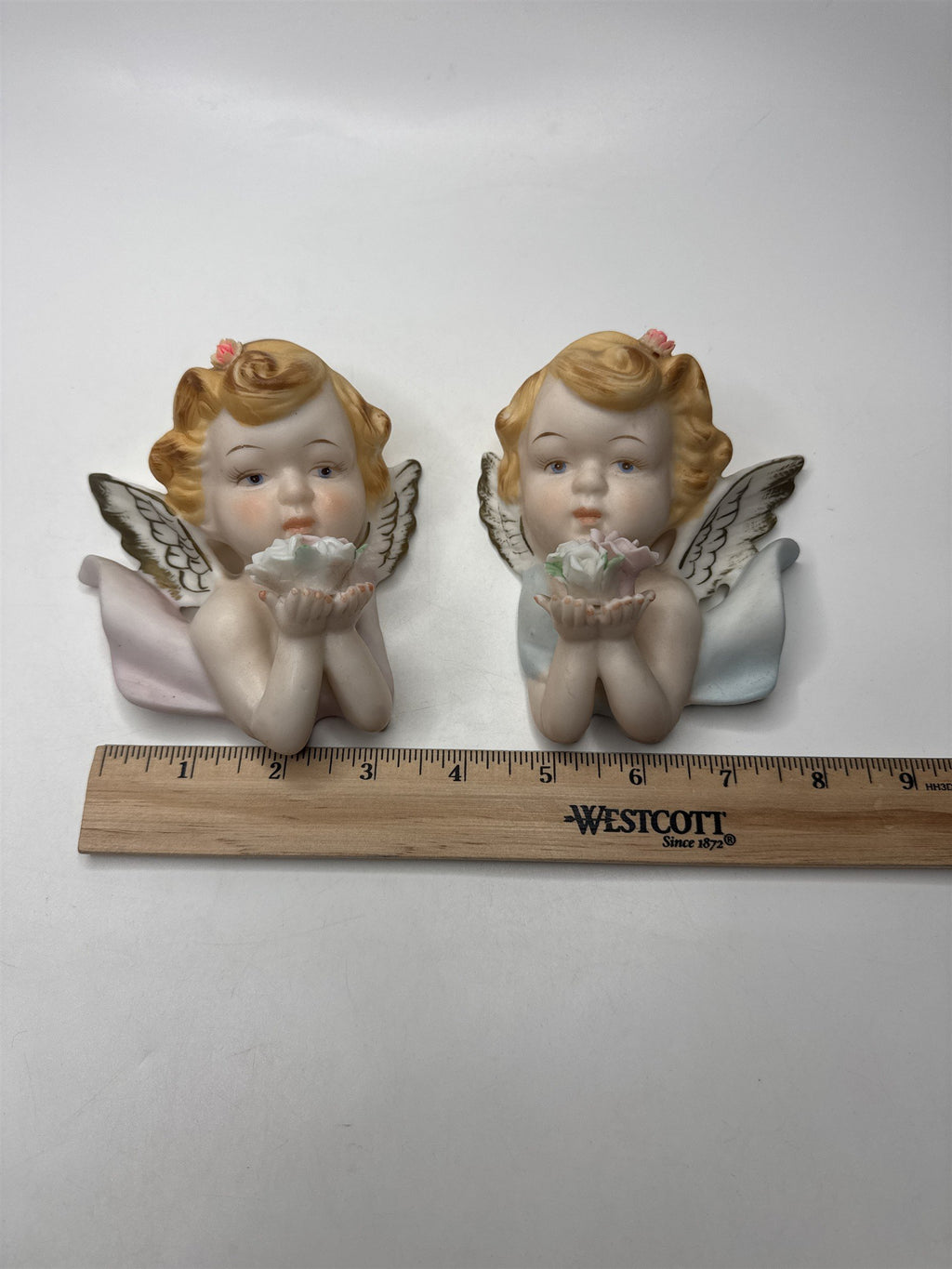 Set of 2 Tilso Japan Porcelain Hanging Angels Flowers Floral Angels