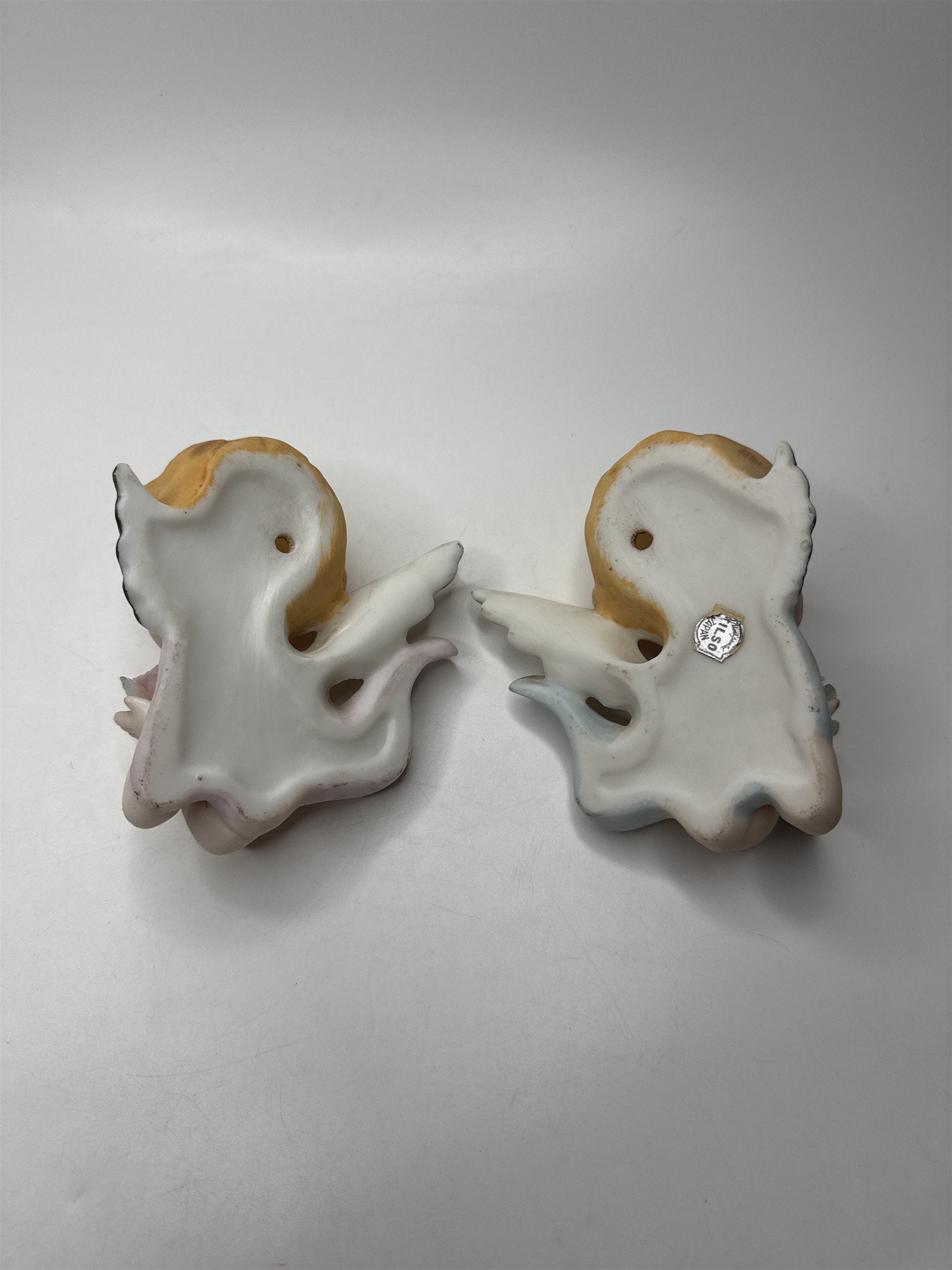 Set of 2 Tilso Japan Porcelain Hanging Angels Flowers Floral Angels