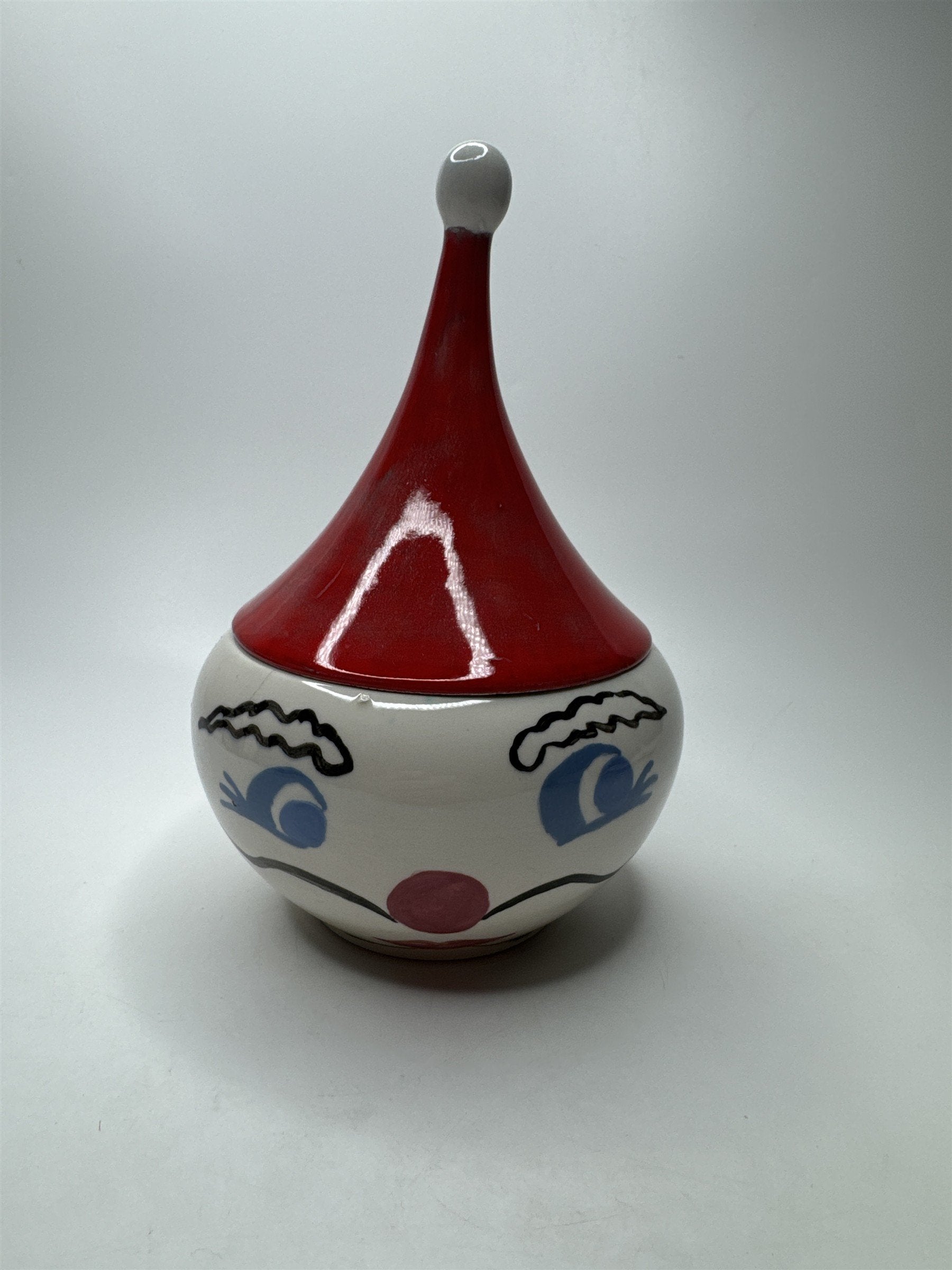 Vintage Ceramic Christmas Mustache Face Jar Santa Hat Lid (Hairline Crack)