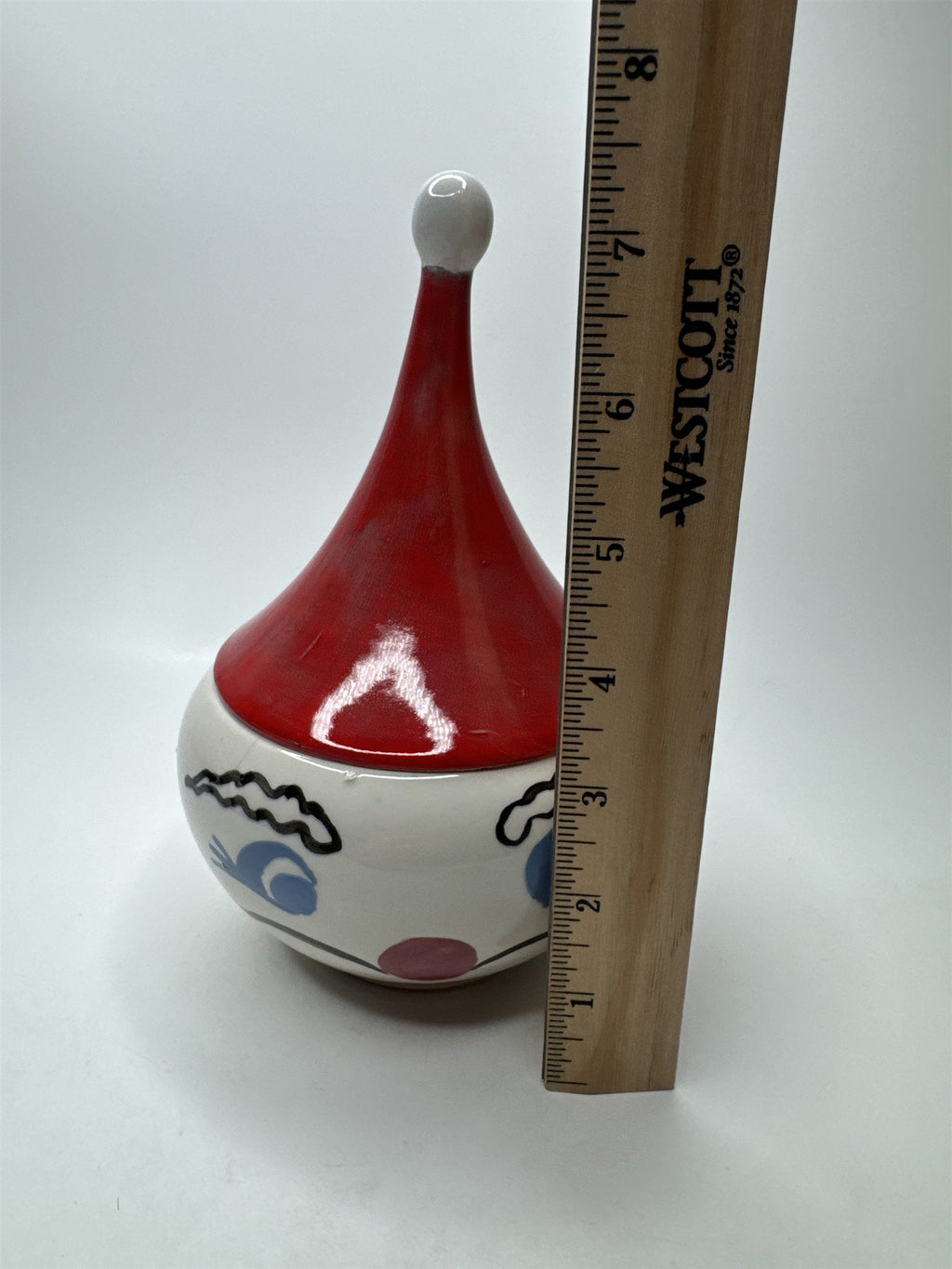 Vintage Ceramic Christmas Mustache Face Jar Santa Hat Lid (Hairline Crack)