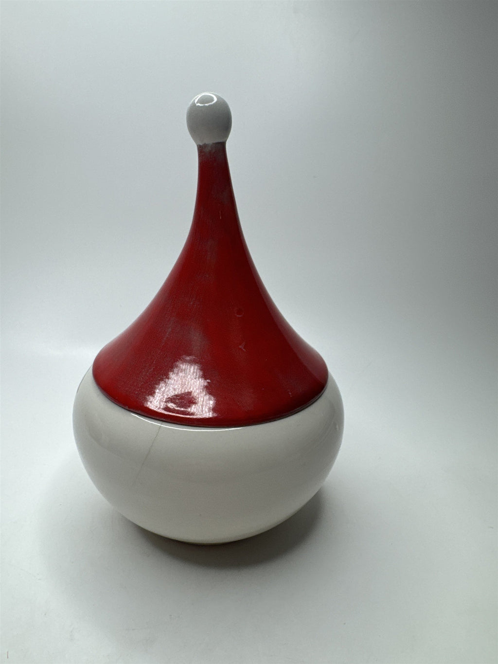 Vintage Ceramic Christmas Mustache Face Jar Santa Hat Lid (Hairline Crack)