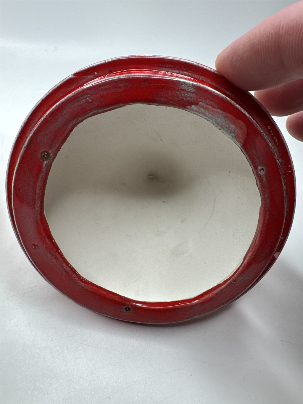 Vintage Ceramic Christmas Mustache Face Jar Santa Hat Lid (Hairline Crack)