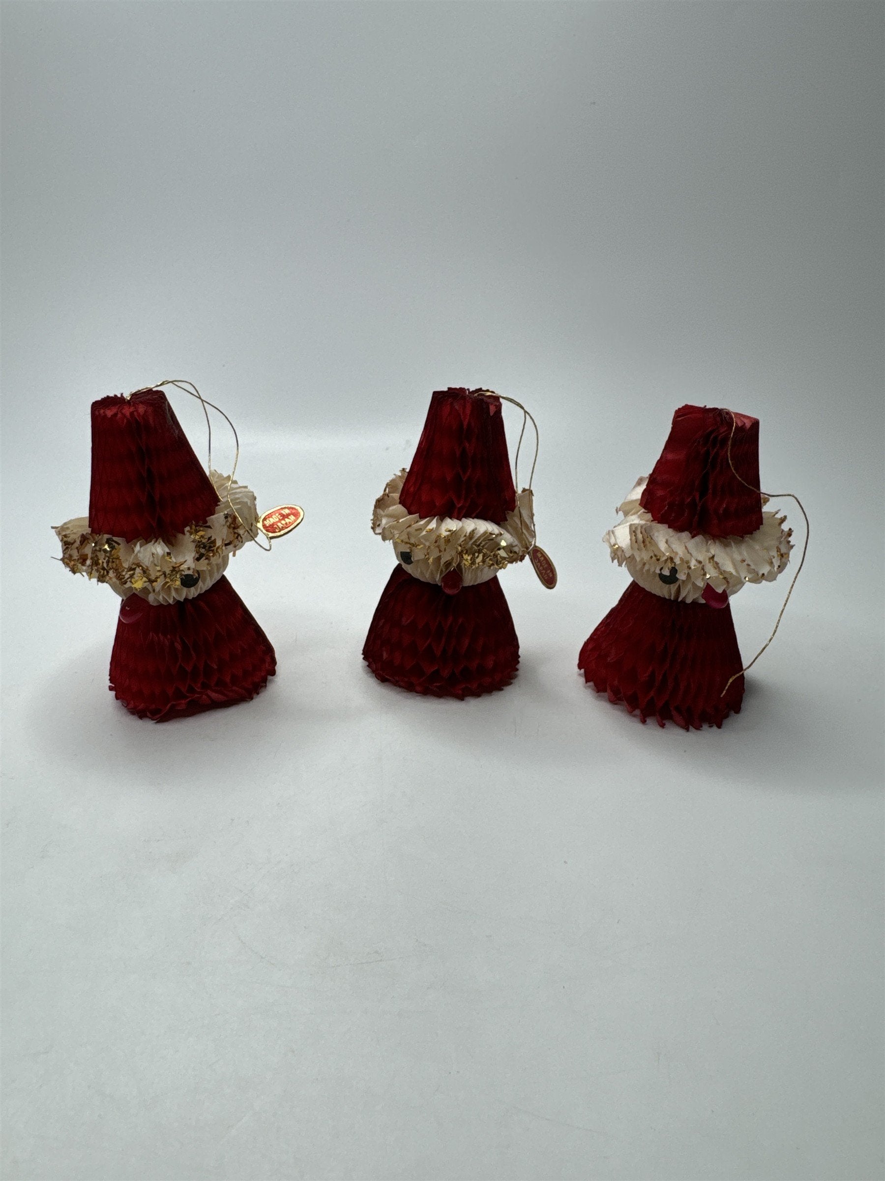 Vintage Red Honeycomb Santa Christmas Ornaments