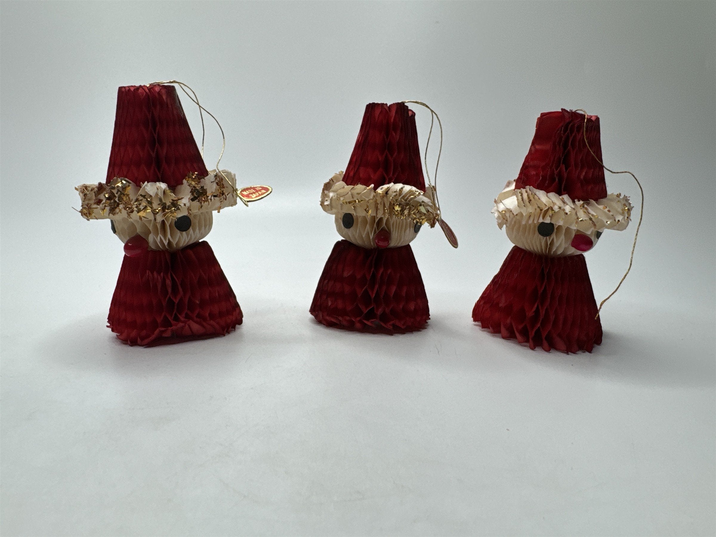 Vintage Red Honeycomb Santa Christmas Ornaments