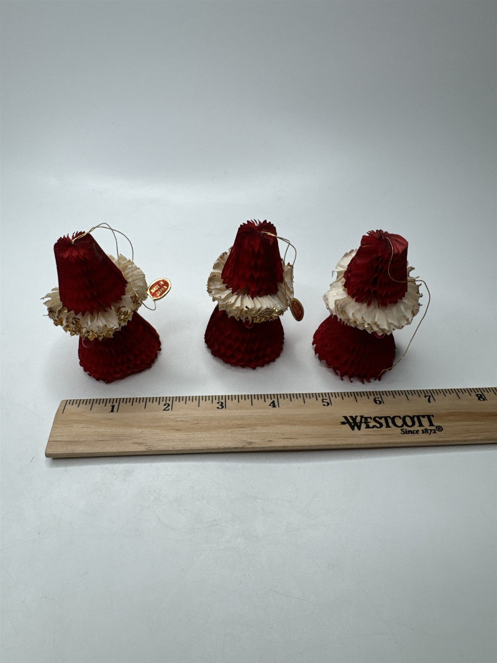 Vintage Red Honeycomb Santa Christmas Ornaments