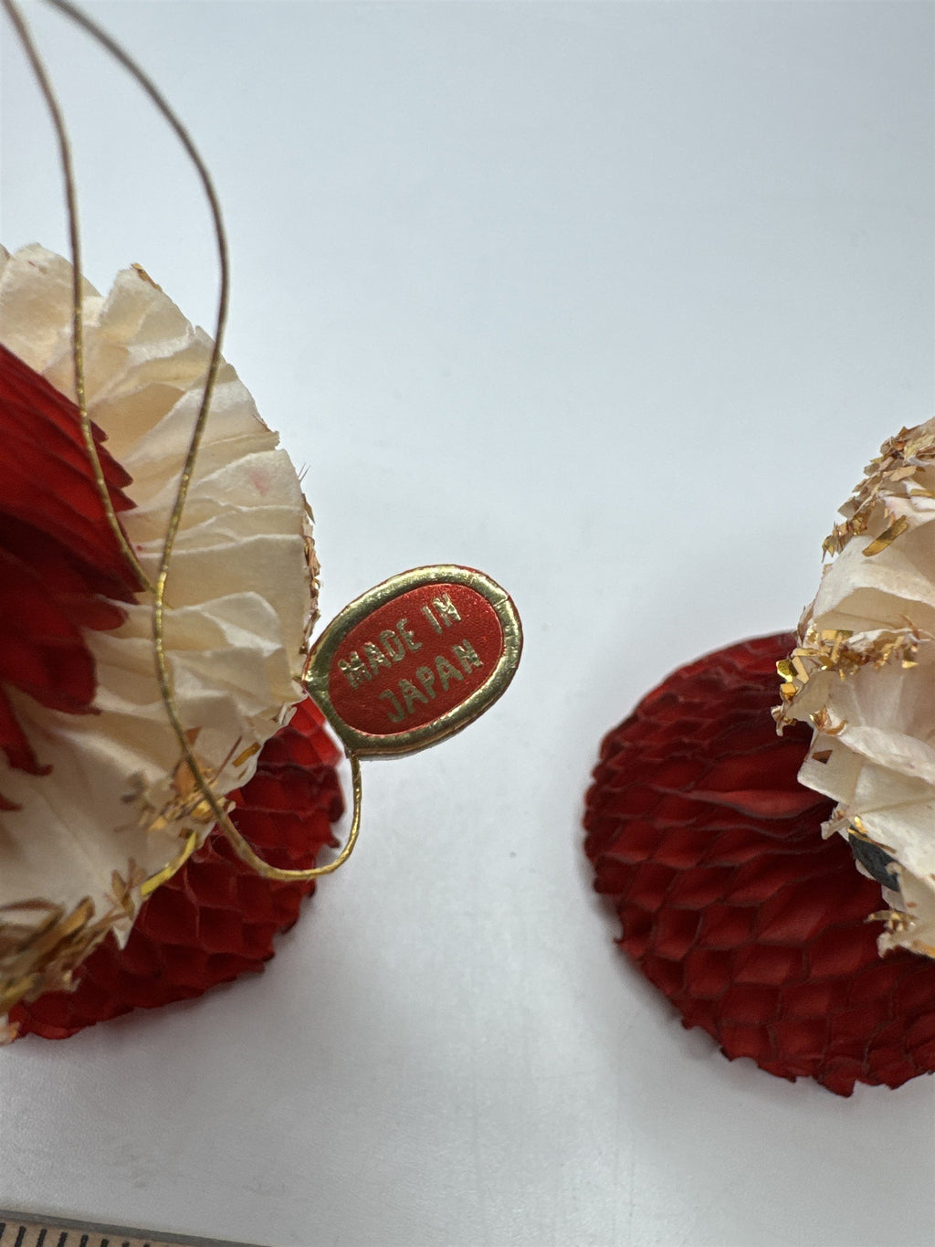Vintage Red Honeycomb Santa Christmas Ornaments