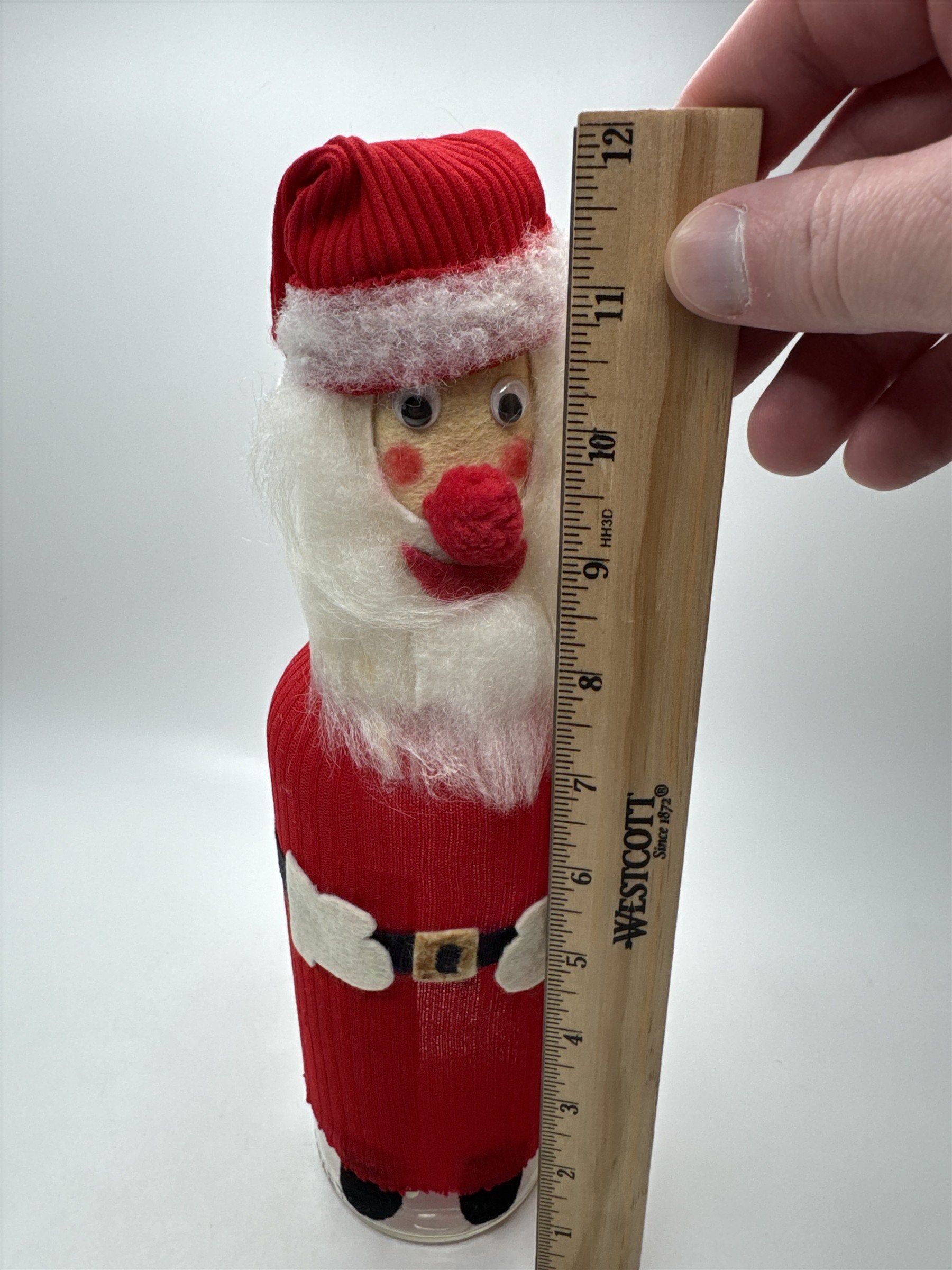 Vintage Felt Santa Bottle Cover With Clear Glass Bottle ~ Christmas Home Decor