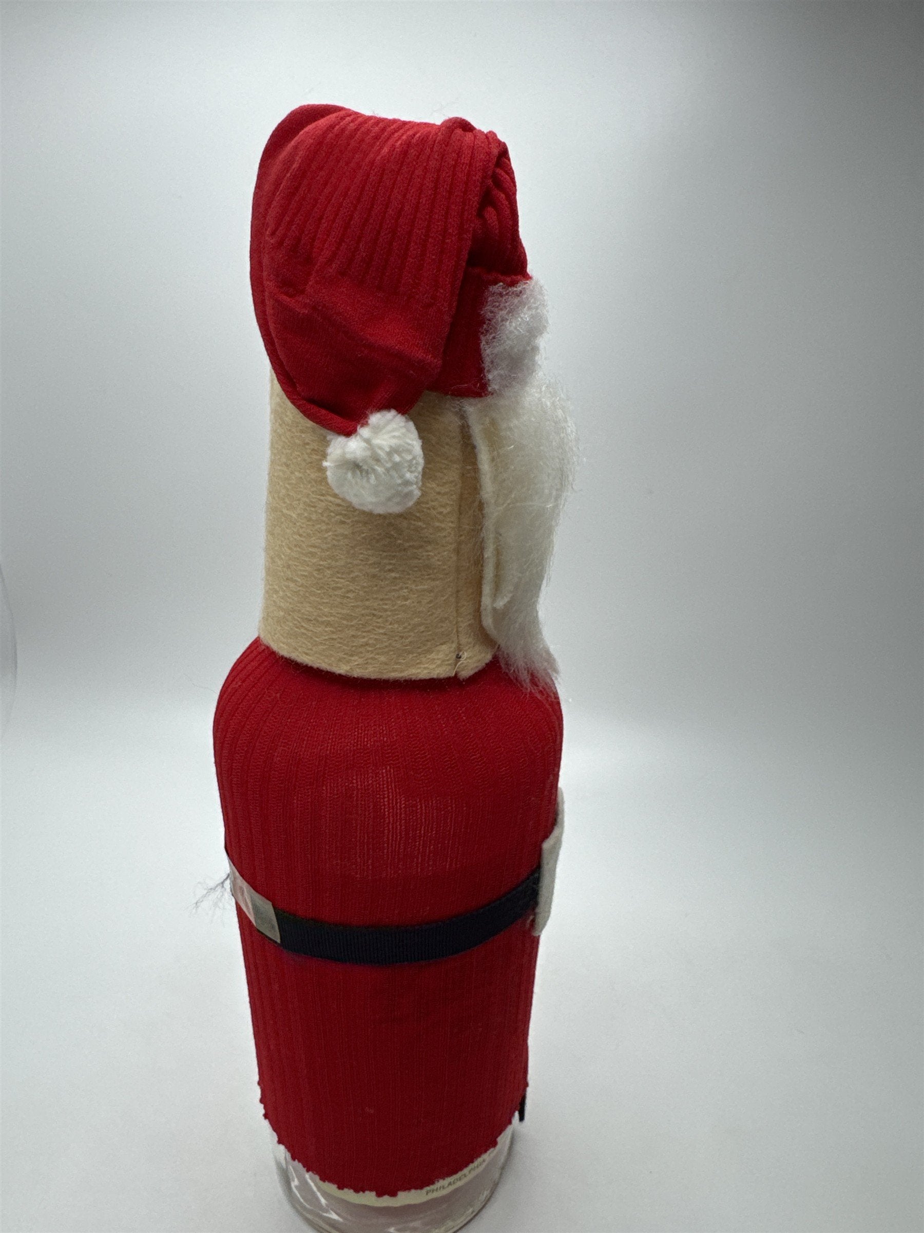 Vintage Felt Santa Bottle Cover With Clear Glass Bottle ~ Christmas Home Decor