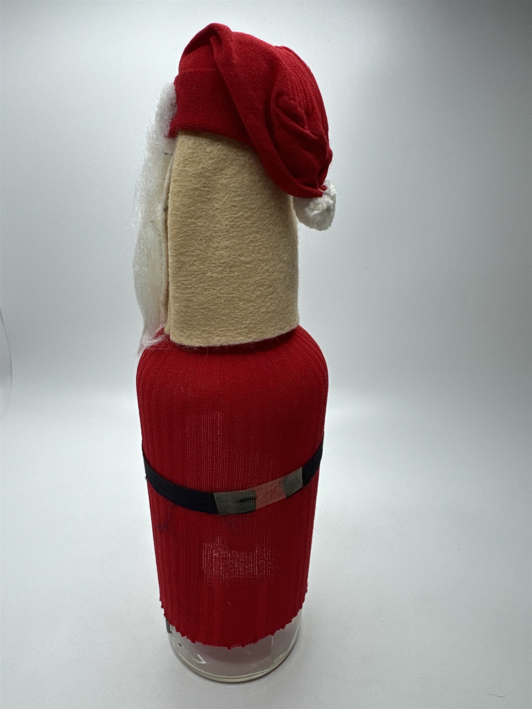 Vintage Felt Santa Bottle Cover With Clear Glass Bottle ~ Christmas Home Decor