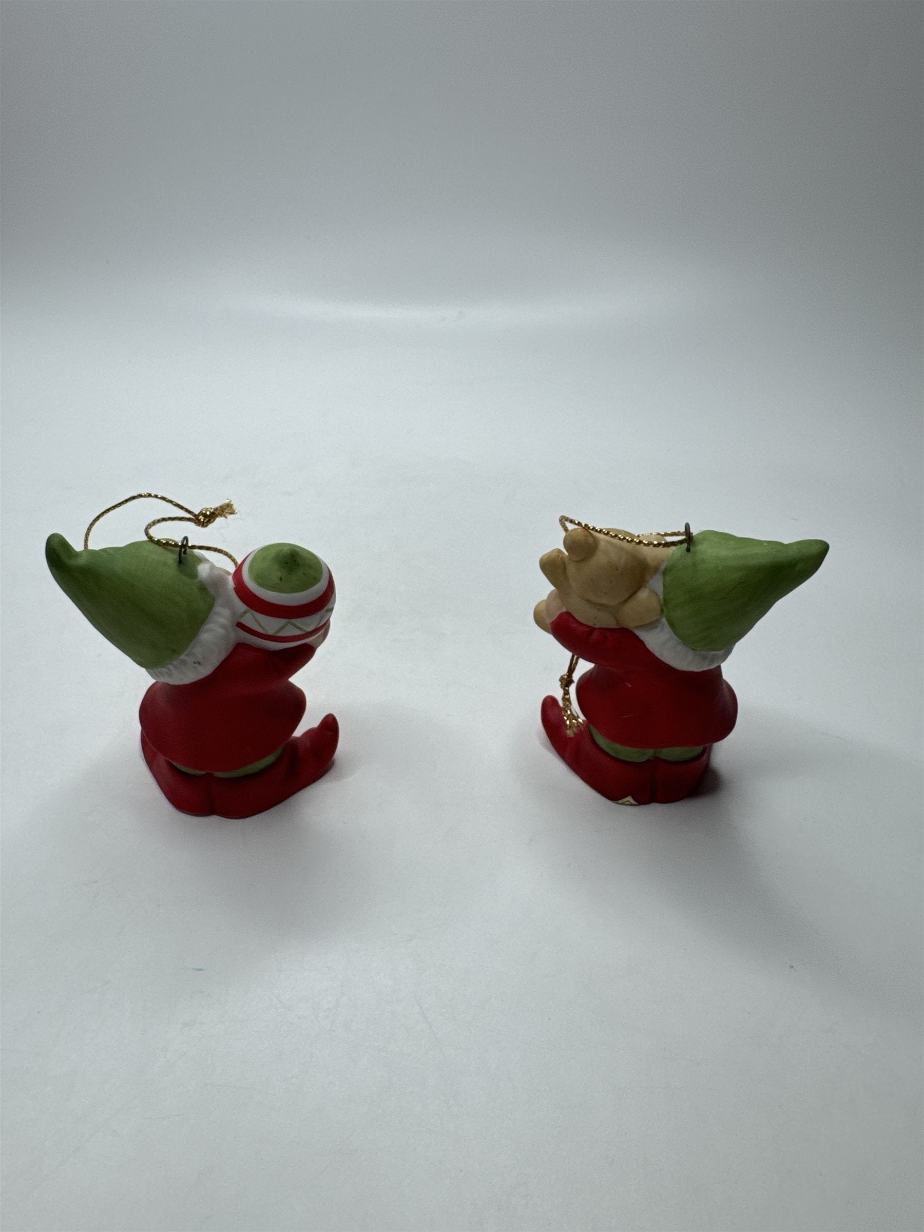 Set of 2 Homco Home Interiors Christmas Elves with Toys Xmas Tree Ornaments