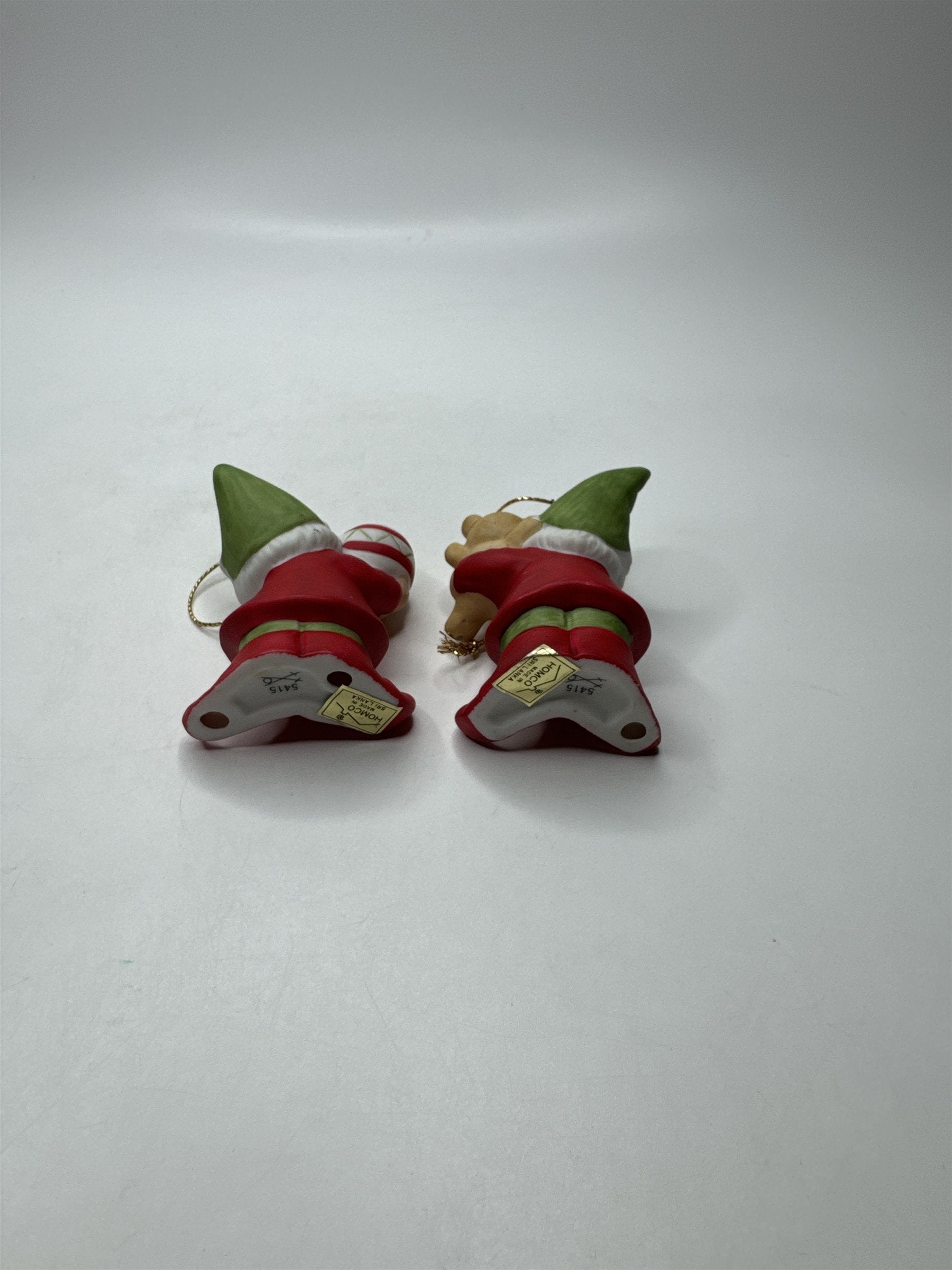 Set of 2 Homco Home Interiors Christmas Elves with Toys Xmas Tree Ornaments