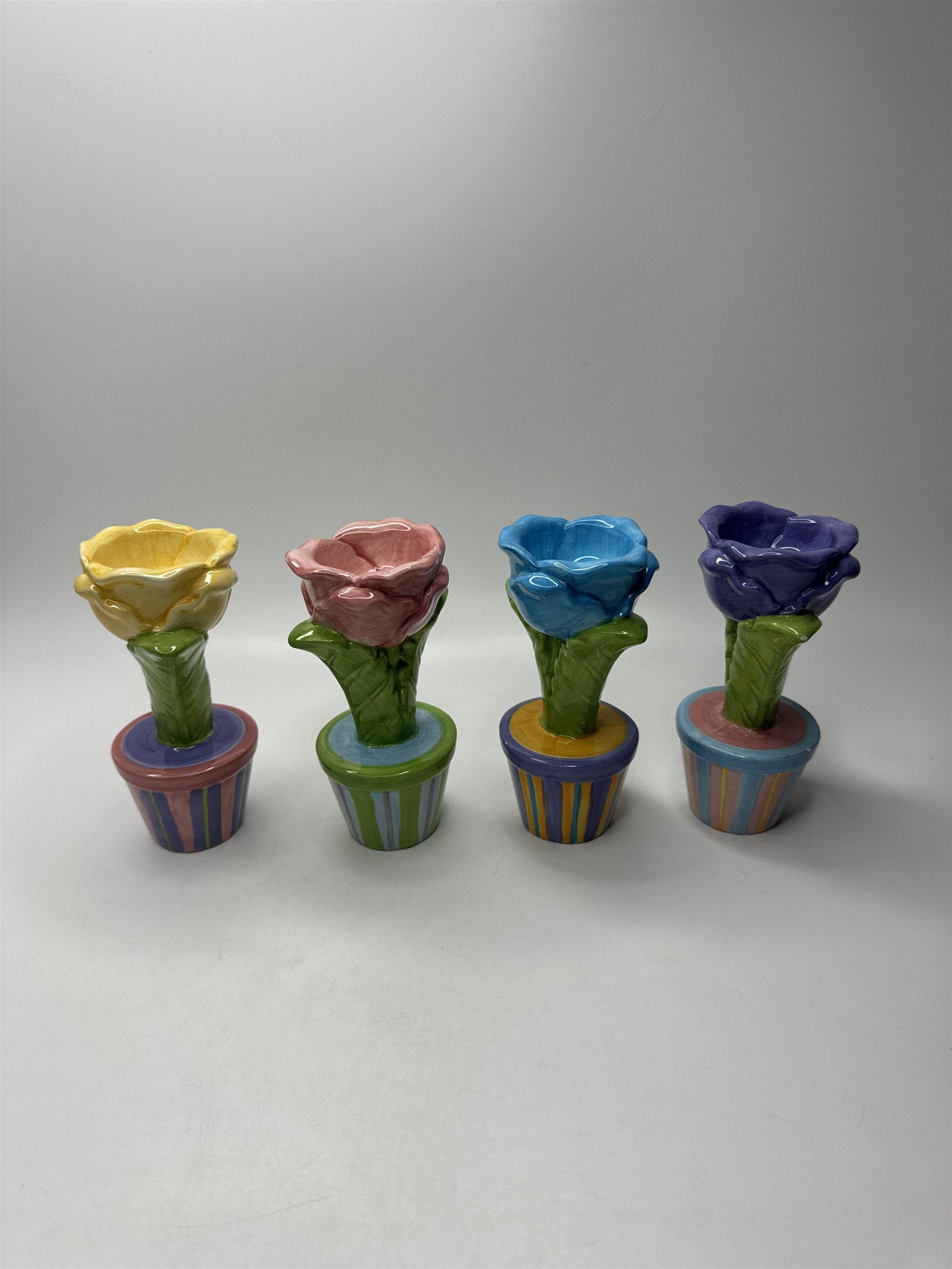 Set of 4 Vintage Ceramic Colorful Spring Flowers Home Decor Set